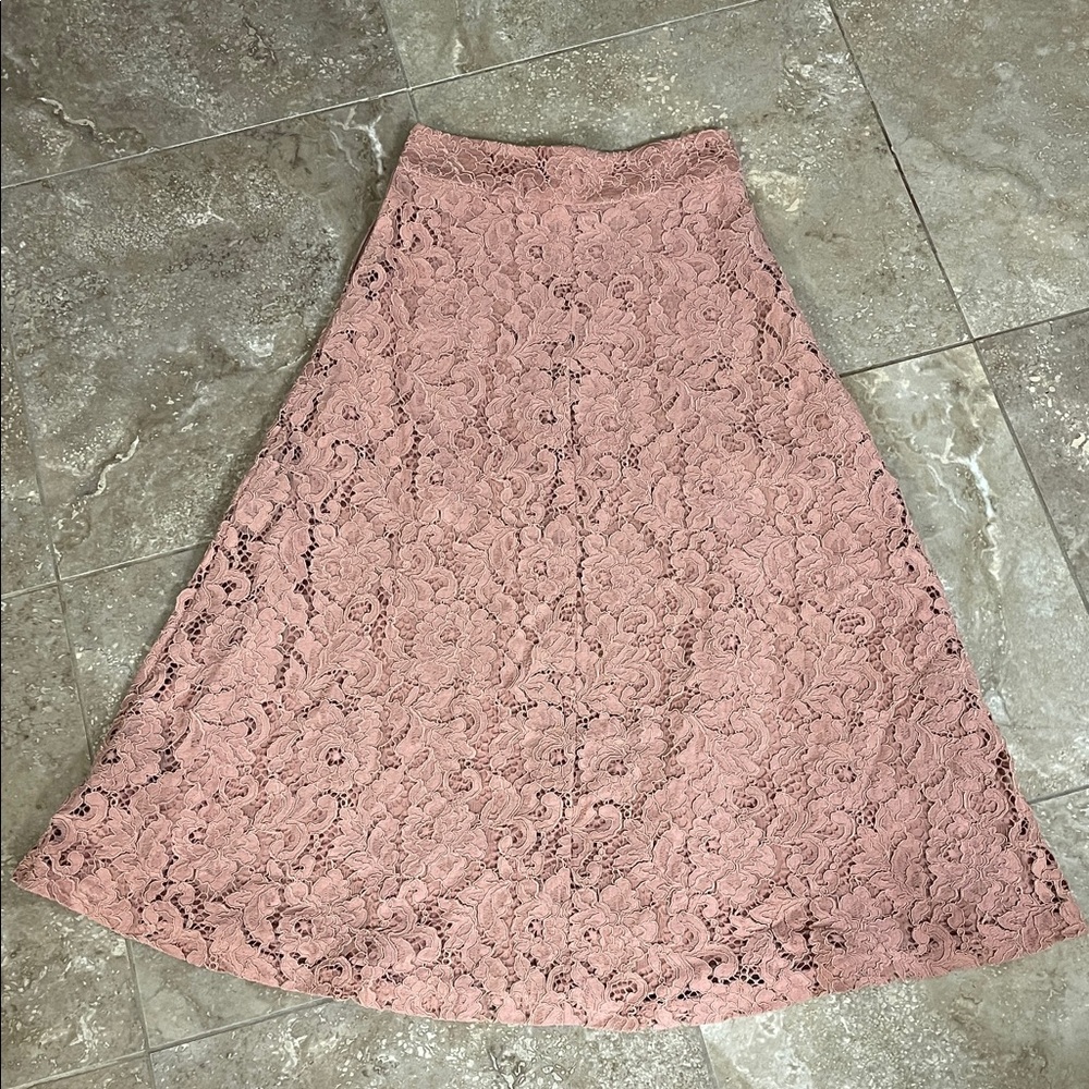 Zara Lace A-Line Skirt in Dusty Pink